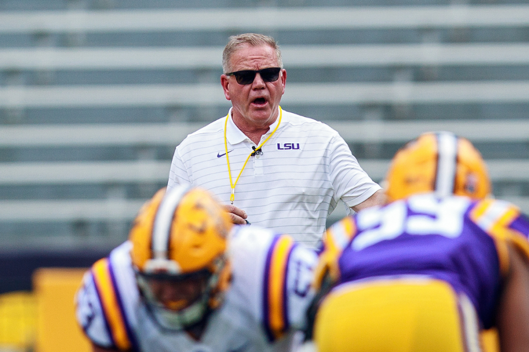 LSU Tigers head coach Brian Kelly during the LSU Spring Game